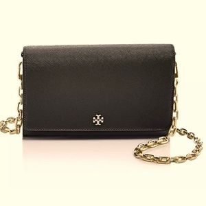 Tory Burch Robinson Chain Black Wallet